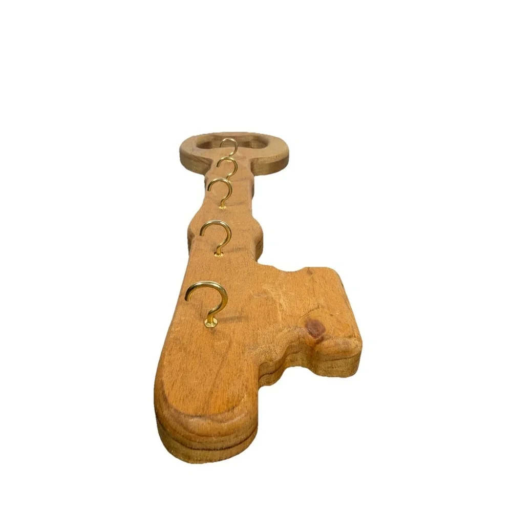 Handmade Wooden KEY shape Key Holder 5 hooks 16